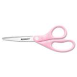 Westcott All Purpose Pink Ribbon Scissors, 8" Long, 3.5" Cut Length, Pink Straight Handle (15387)