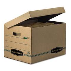 Bankers Box SYSTEMATIC Basic-Duty Attached Lid Storage Boxes, Letter/Legal Files, Kraft/Green, 12/Carton (12772)
