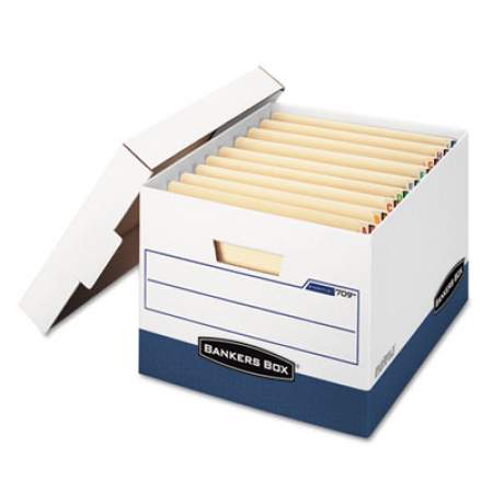 Bankers Box STOR/FILE END TAB Storage Boxes, Letter/Legal Files, White/Blue, 12/Carton (00709)
