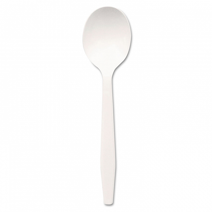 Plastic Cutlery, Mediumweight Soup Spoon, White, 1,000/Carton (PSM21)
