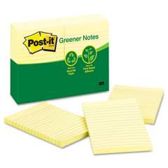 Post-it Greener Notes Recycled Note Pads, 4 x 6, Lined, Canary Yellow, 100-Sheet, 12/Pack (660RPYW)