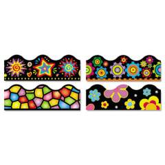 TREND Terrific Trimmers Border Variety Set, 2.25" x 39", Bright On Black, Assorted Colors/Designs, 48/Set (T92919)