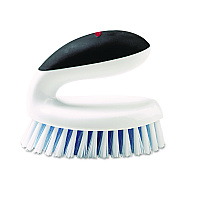 Good Grips Household Scrub Brush, White/Blue Nylon/Polypropylene Bristles, 5" Brush, 5" Black/White Handle (33881)