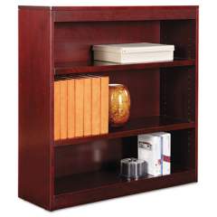 Alera Square Corner Wood Veneer Bookcase, Three-Shelf, 35.63"w x 11.81"d x 35.91"h, Mahogany (BCS33636MY)