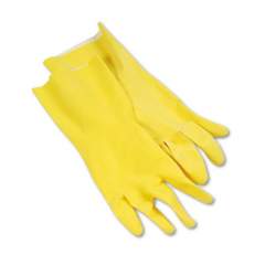 Boardwalk Flock-Lined Latex Cleaning Gloves, Large, Yellow, 12 Pairs (242L)