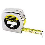 Stanley Tools Powerlock Tape Rule, 1" x 30ft, Plastic Case, Chrome, 1/16" Graduation (33430)
