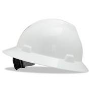 MSA V-Gard Full-Brim Hard Hats, Ratchet Suspension, Size 6 1/2 - 8, White (475369)