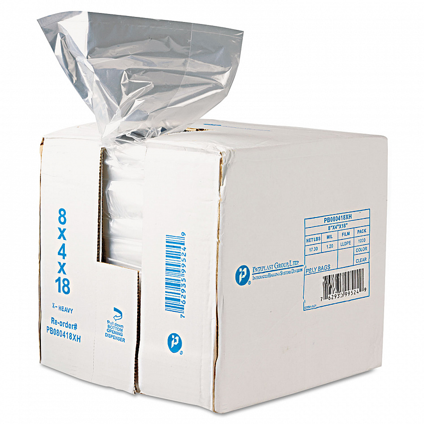 Food Bags, 2 gal, 8" x 4" x 18", Clear, 1,000/Carton (PB080418R)
