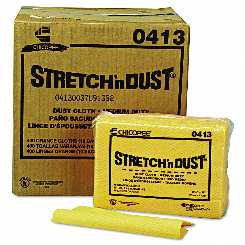 Stretch 'n Dust Cloths, 12.6 x 17, Yellow, 40/Pack, 10 Packs/Carton (0413)
