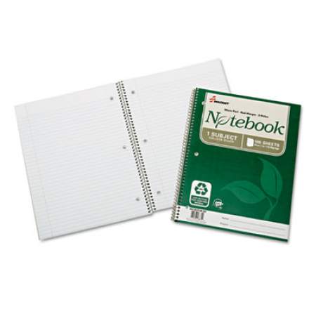 AbilityOne 7530016002025 SKILCRAFT Recycled Notebook, 1 Subject, Medium/College Rule, Green Cover, 11 x 8.5, 100 Sheets, 3/Pack