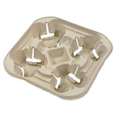 Chinet StrongHolder Molded Fiber Cup Tray, 8-22 oz, Four Cups, Beige, 300/Carton (20972)