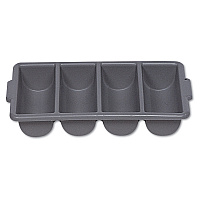 Cutlery Bin, 4 Compartments, 11.5 x 21.25 x 3.75, Plastic, Gray (3362GRA)