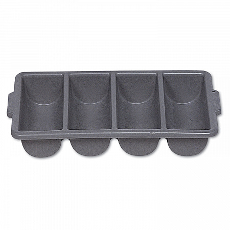 Cutlery Bin, 4 Compartments, 11.5 x 21.25 x 3.75, Plastic, Gray (3362GRA)