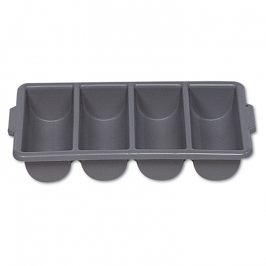 Cutlery Bin, 4 Compartments, 11.5 x 21.25 x 3.75, Plastic, Gray (3362GRA)