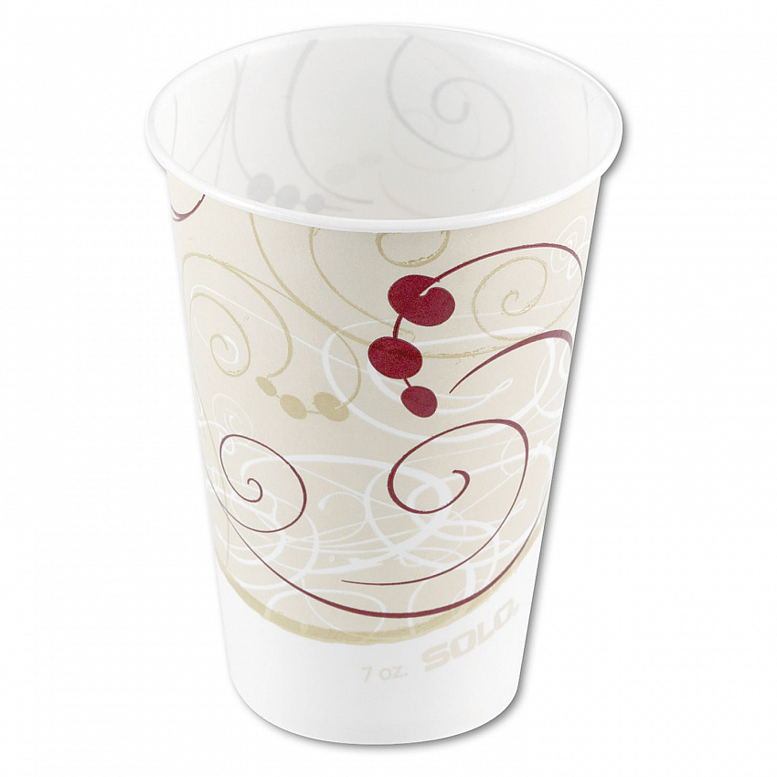 Symphony Design Wax-Coated Paper Cold Cups, ProPlanet Seal, 7 oz, Beige/White/Red, 100/Sleeve, 20 Sleeves/Carton (R7NSYM)