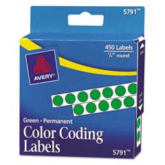 Avery Handwrite-Only Permanent Self-Adhesive Round Color-Coding Labels in Dispensers, 0.25" dia., Green, 450/Roll, (5791) (05791)