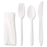 GEN Wrapped Cutlery Kit, Fork/Knife/Spoon/Napkin, Mediumweight, Polypropylene Plastic, White, 250/Carton (4KITMW)