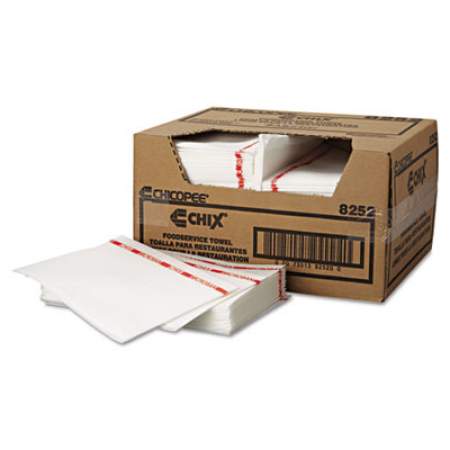 Chix Food Service Towels, 13 x 21, Cotton, White/Red, 150/Carton (8252)