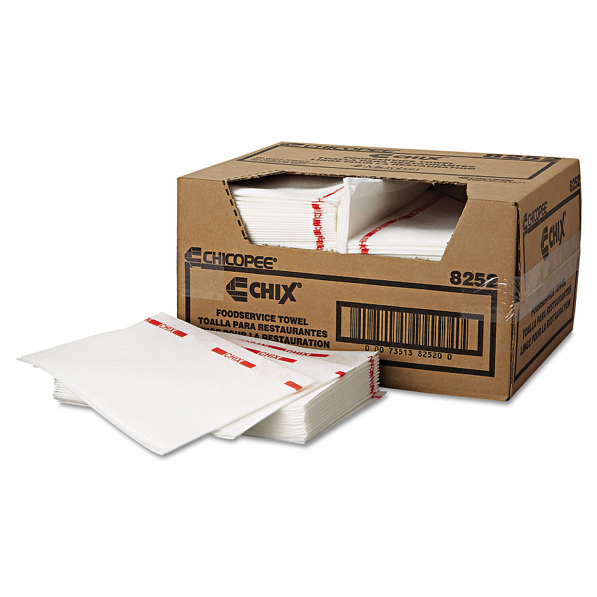 Food Service Towels, Cotton, 13 x 21, White/Red, 150/Carton (8252)