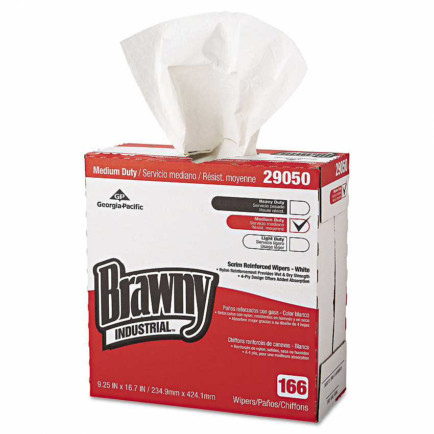 Medium Duty Scrim Reinforced Wipers, 4-Ply, 9.25 x 16.69, Unscented, White, 166/Box, 5 Boxes/Carton (2905003)