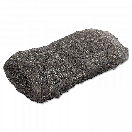 Industrial-Quality Steel Wool Hand Pads, #1 Medium, Steel Gray, 16 Pads/Sleeve, 12 Sleeves/Carton (117004)