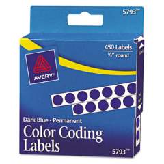 Avery Handwrite-Only Permanent Self-Adhesive Round Color-Coding Labels in Dispensers, 0.25" dia., Dark Blue, 450/Roll, (5793) (05793)