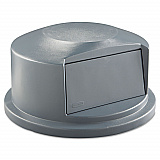 Round BRUTE Dome Top Receptacle, Push Door for 44 gal Containers, 24.81" Diameter x 12.63h, Gray (264788GRA)