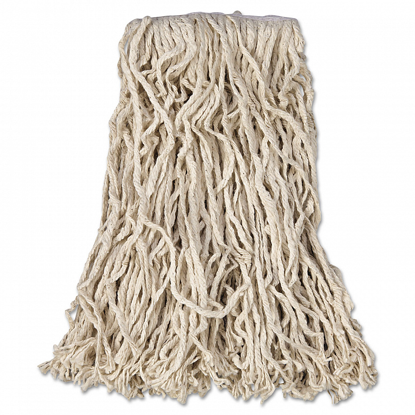 Non-Launderable Economy Cut-End Cotton Wet Mop Head, 16 oz, 1" Band, White, 12/Carton (V116)