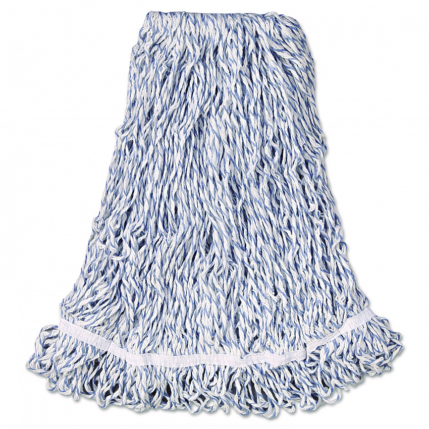 Web Foot Premium Finish Mop Head, Cotton/Synthetic, White, Large, 1" White Headband, 6/Carton (A413)