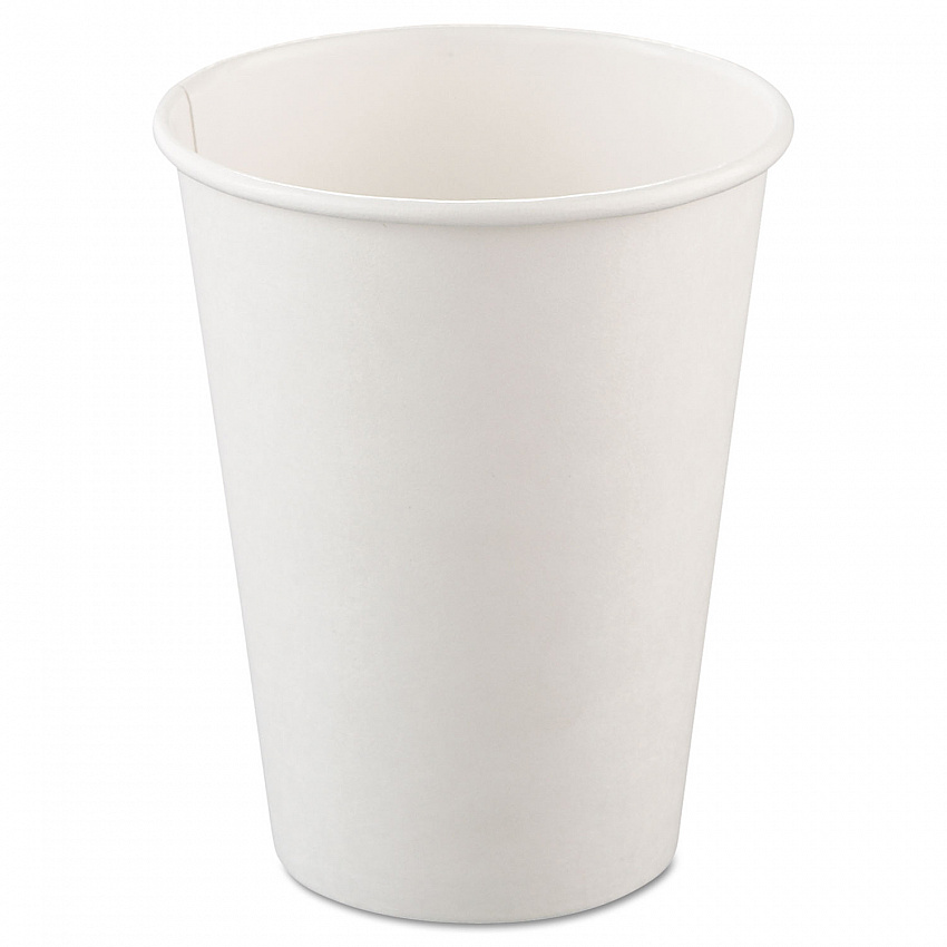 Single-Sided Poly Paper Hot Cups, 12 oz, White, 50/Bag, 20 Bags/Carton (412WN)
