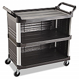 Xtra Utility Cart with Enclosed Sides and Back, Plastic, 3 Shelves, 300 lb Capacity, 20" x 40.63" x 37.8", Black (4093BLA)