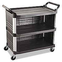 Xtra Utility Cart with Enclosed Sides and Back, Plastic, 3 Shelves, 300 lb Capacity, 20" x 40.63" x 37.8", Black (4093BLA)