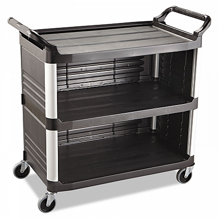 Xtra Utility Cart with Enclosed Sides and Back, Plastic, 3 Shelves, 300 lb Capacity, 20