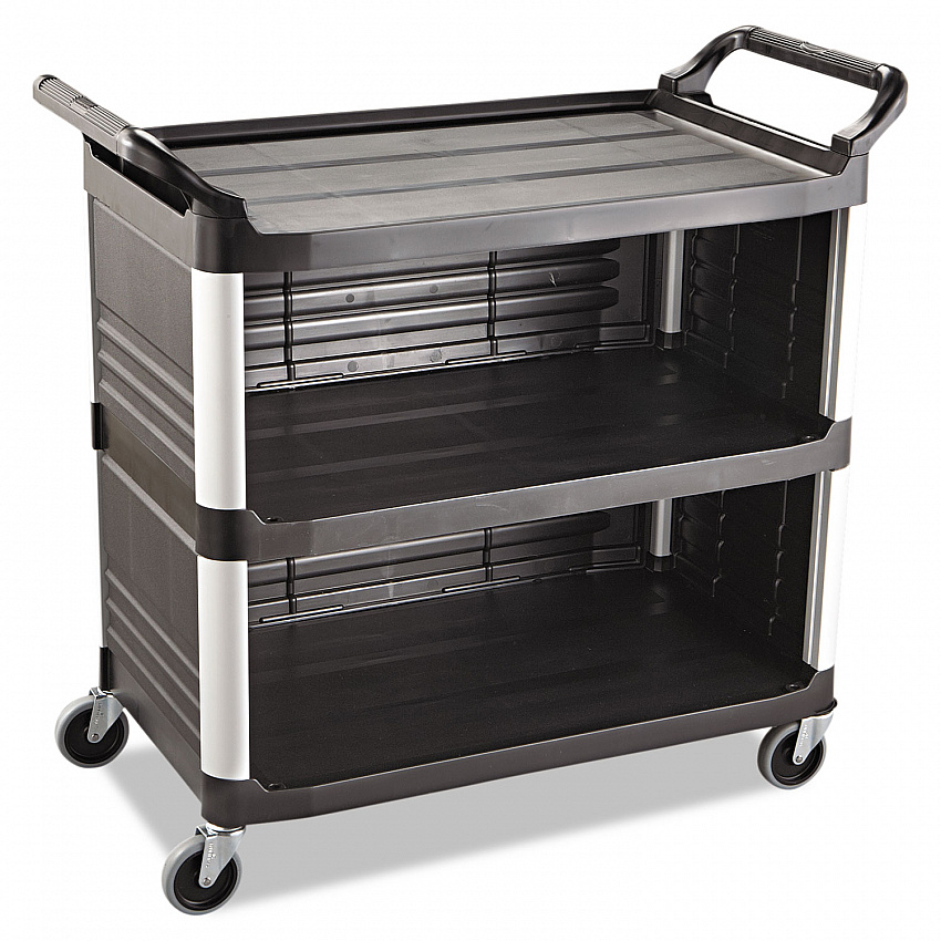Xtra Utility Cart with Enclosed Sides and Back, Plastic, 3 Shelves, 300 lb Capacity, 20" x 40.63" x 37.8", Black (4093BLA)