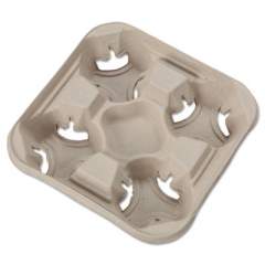 Chinet StrongHolder Molded Fiber Cup Trays, 8 oz to 32 oz, Four Cups, Beige, 300/Carton (20994CT)