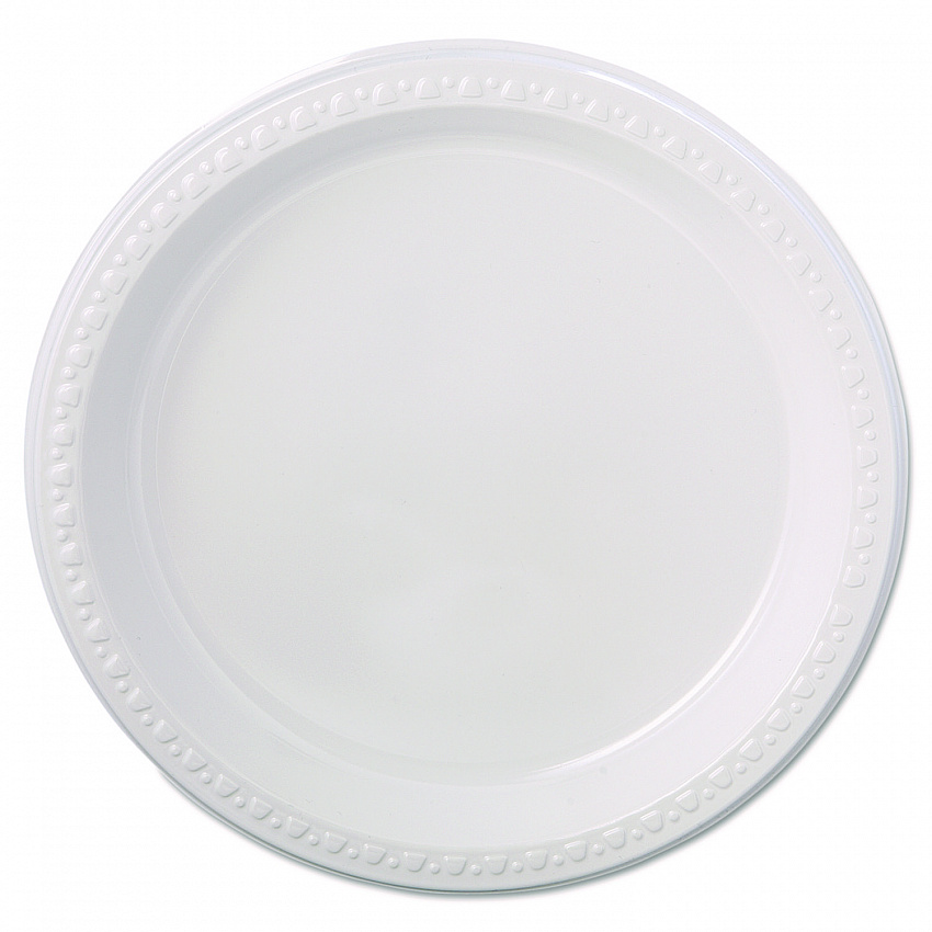Heavyweight Plastic Plates, 9" dia, White, 125/Pack, 4 Packs/Carton (81209)