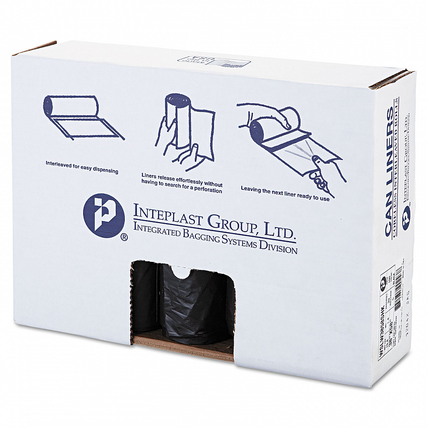 Low-Density Commercial Can Liners, 60 gal, 1.4 mil, 38" x 58", Black, Interleaved Roll, 20 Bags/Roll, 5 Rolls/Carton (SLW3858SHK)