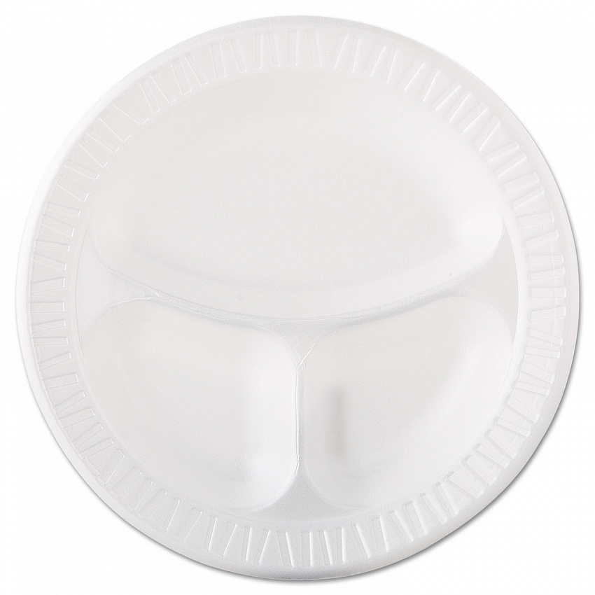 Quiet Class Laminated Foam Dinnerware, 3-Compartment Plate, 10.25" dia, White, 125/Pack, 4 Packs/Carton (10CPWQR)