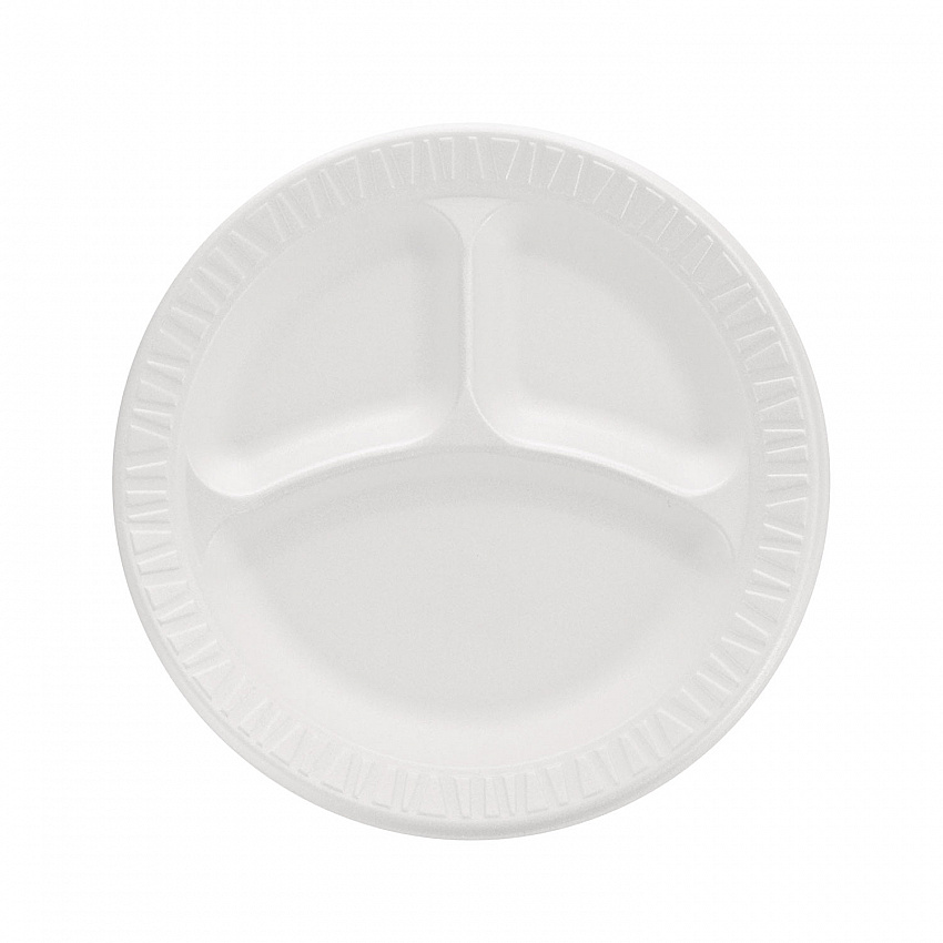 Concorde Foam Plate, 3-Compartment Plate, 9" dia, White, 125/Pack, 4 Packs/Carton (9CPWCR)