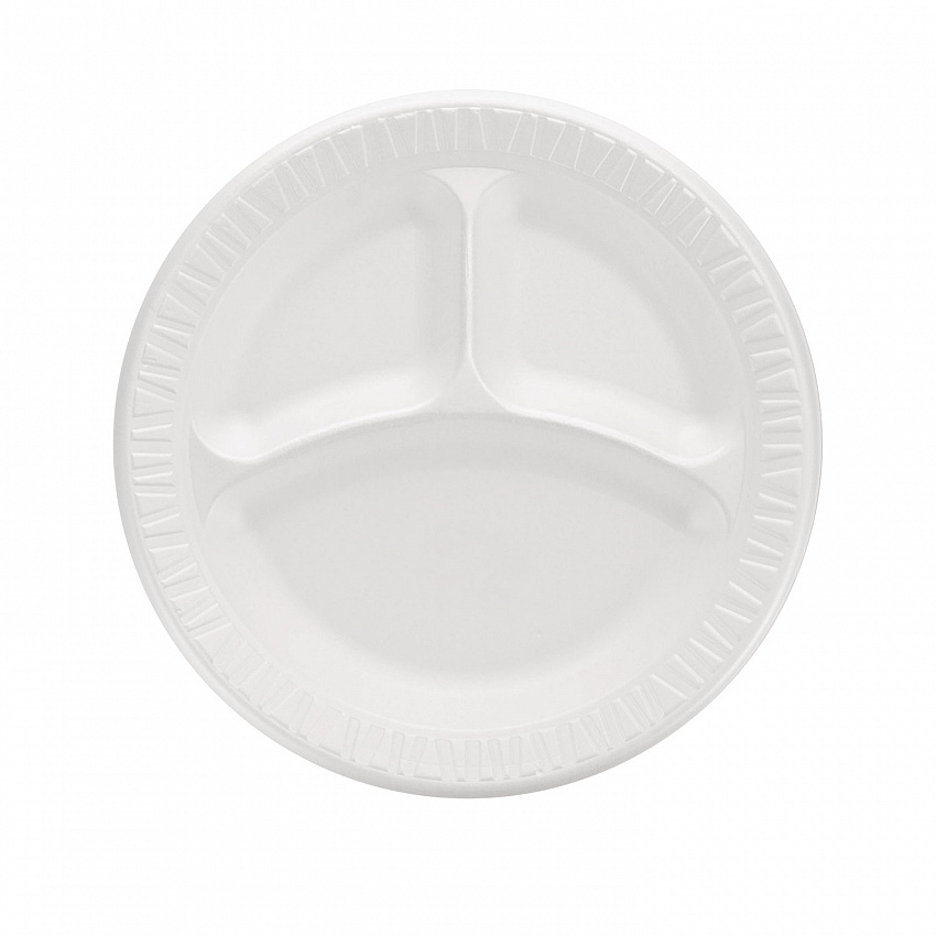 Quiet Classic Laminated Foam Plates, 3-Compartment Plate, 9" dia, White, 125/Pack, 4 Packs/Carton (9CPWQR)