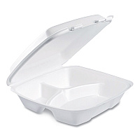 Foam Hinged Lid Container, Performer Perforated Lid, 3 Compartments, 9 x 9.4 x 3, White, 100/Bag, 2 Bag/Carton (90HTPF3R)