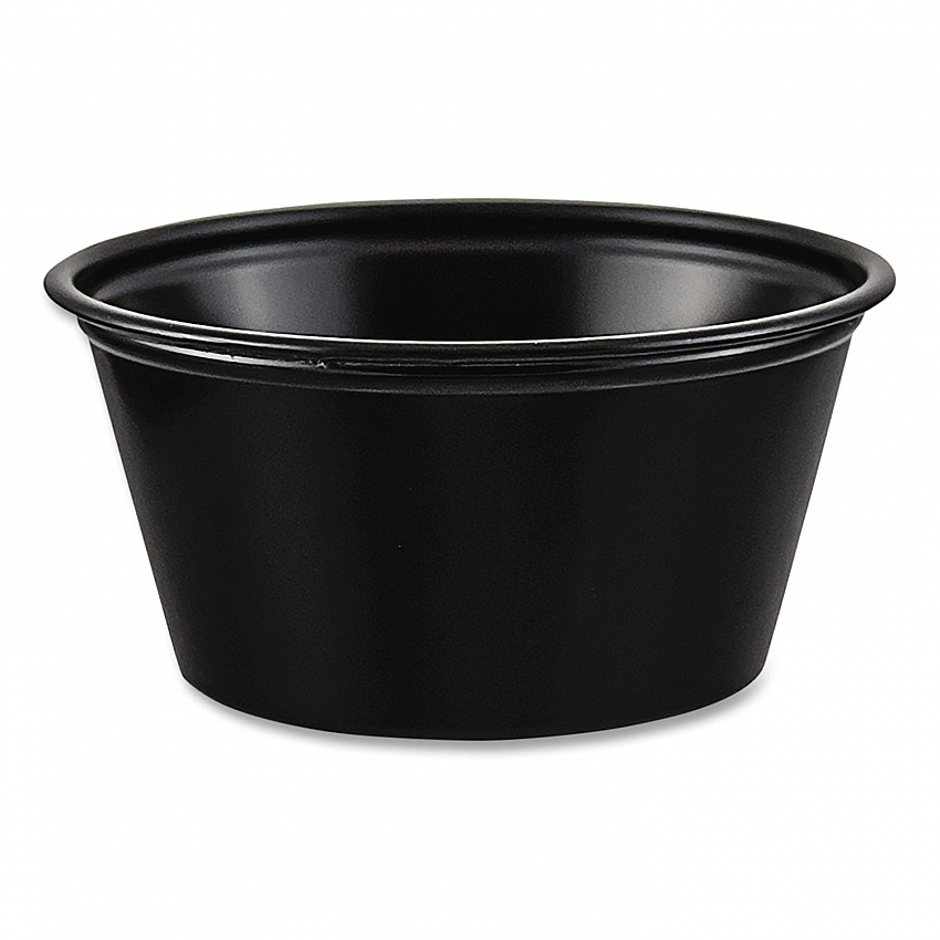 Polystyrene Portion Cups, 2 oz, Plastic, Black, 250/Bag, 10 Bags/Carton (P200BLK)