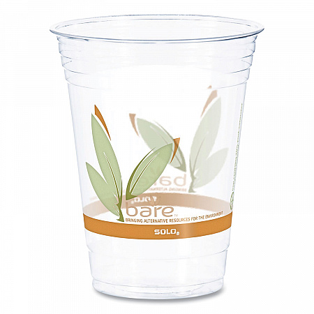 Bare Eco-Forward RPET Cold Cups ProPlanet Seal, 16 oz to 18 oz, Plastic, Leaf Design, Clear, 50/Pack, 20 Packs/Carton (RTP16DBARECT)