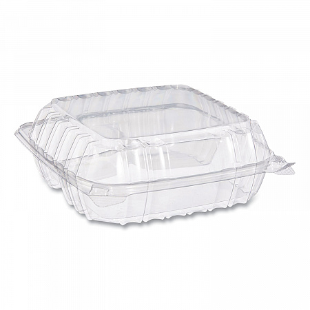 ClearSeal Hinged-Lid Plastic Containers, 8.25 x 8.25 x 3, Clear, Plastic, 125/Pack, 2 Packs/Carton (C90PST3)