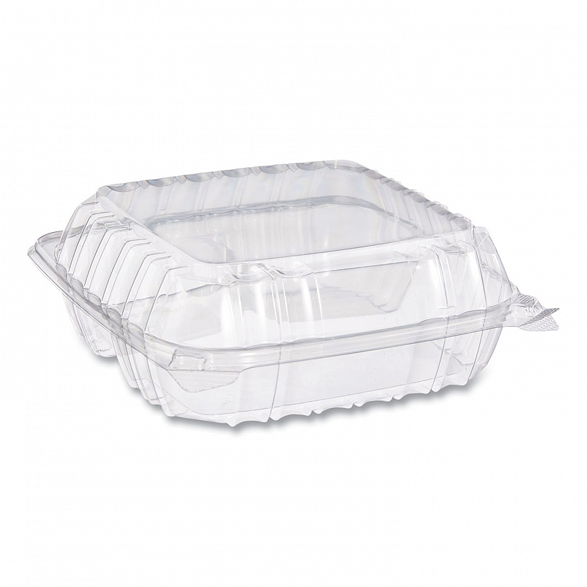ClearSeal Hinged-Lid Plastic Containers, 8.25 x 8.25 x 3, Clear, Plastic, 125/Pack, 2 Packs/Carton (C90PST3)