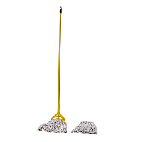 Cotton Cut End Mop Kit, #24 Natural Cotton Head, 60" Yellow Metal/Plastic Handle (5324C)