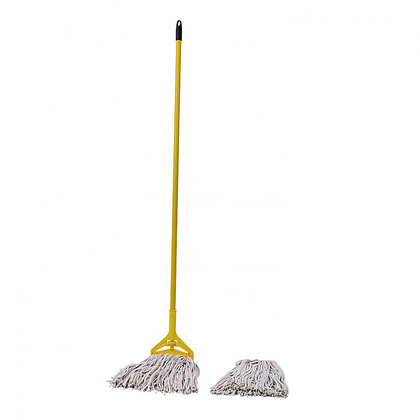 Cotton Cut End Mop Kit, #24 Natural Cotton Head, 60" Yellow Metal/Plastic Handle (5324C)