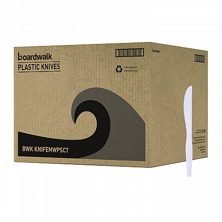 Mediumweight Polystyrene Cutlery, Knife, Plastic, White, 100/Box, 10 Boxes/Carton (KNIFEMWPSCT)