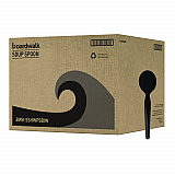 Heavyweight Wrapped Polystyrene Cutlery, Soup Spoon, Plastic, Black, 1,000/Carton (SSHWPSBIW)