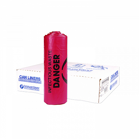 Institutional Low-Density Can Liners, Infectious Waste Biohazard, 33 gal, 1.3 mil, 33 x 39, Red, Interleaved, 25/RL, 6 RL/CT (SL3339R)